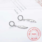 925 Silver Crystal Feather Drop Earrings for Women