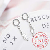 925 Silver Crystal Feather Drop Earrings for Women