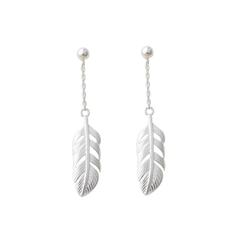 Sterling Silver Feather Dangle Earrings for Women Girls Wedding Party
