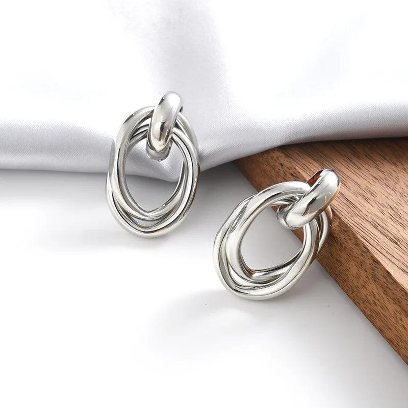 Hollow Round Alloy Drop Earrings For Women Wedding Jewelry