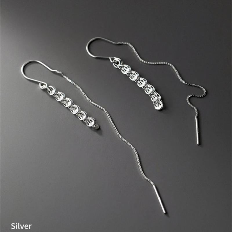 S999 Silver Tassel Ear Line Earrings for Women Lady