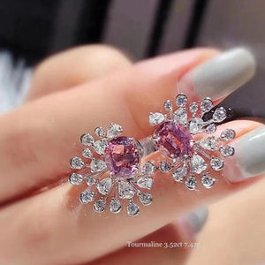 Zircon Stud Earrings 925 Stamps Snowflake Tassel Party Birthday Gift