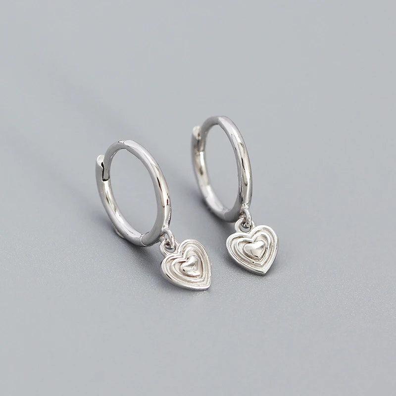 925 Silver Heart Drop Earrings Women Statement Hoop Party Jewelry