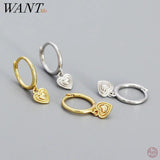 925 Silver Heart Drop Earrings Women Statement Hoop Party Jewelry