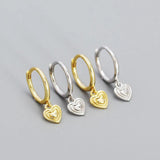 925 Silver Heart Drop Earrings Women Statement Hoop Party Jewelry