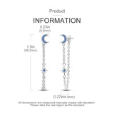Sterling Silver Moon & Star Long Drop Earrings for Women - Christmas Gift