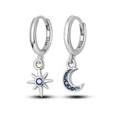 Sterling Silver Moon & Star Long Drop Earrings for Women - Christmas Gift