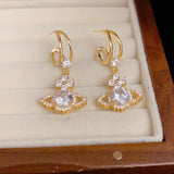 S925 Silver Needle Zircon Saturn Planet Earrings
