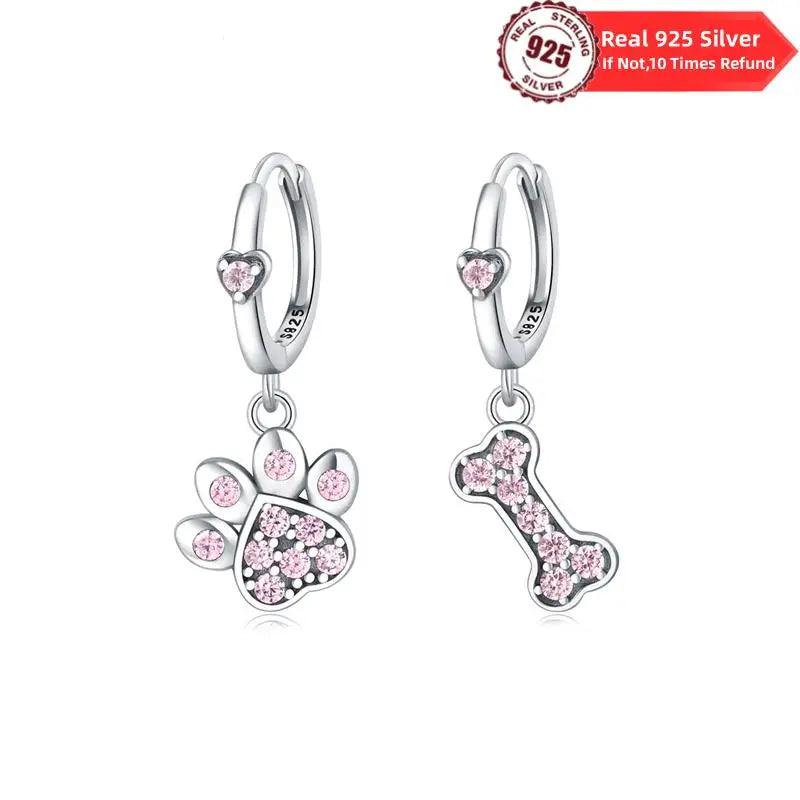 925 Silver Pink Zircon Hoop Earrings Bones Claws, Women Piercing Jewelry