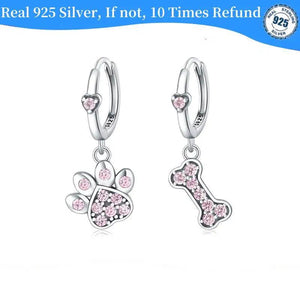 925 Silver Pink Zircon Hoop Earrings Bones Claws, Women Piercing Jewelry