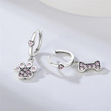 925 Silver Pink Zircon Hoop Earrings Bones Claws, Women Piercing Jewelry