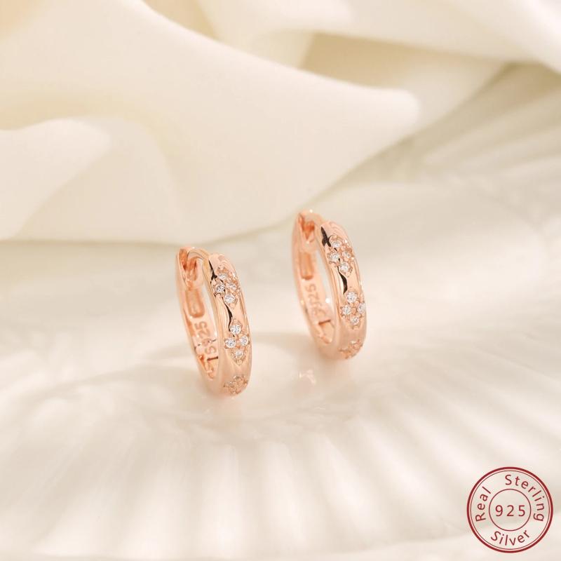925 Sterling Silver Rose Zircon Earrings For Women