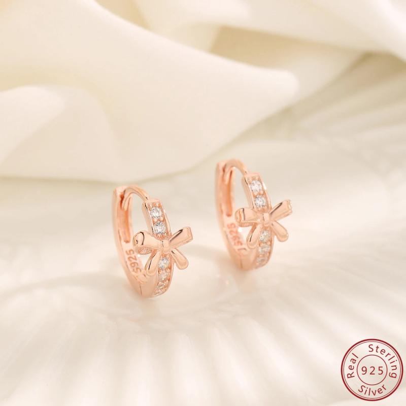 925 Sterling Silver High Light Rose Bow Earrings