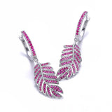 925 Silver Feather Earrings Ruby Spinel Dangle Leaves Ear Studs Women Girls