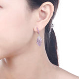 925 Silver Feather Earrings Ruby Spinel Dangle Leaves Ear Studs Women Girls