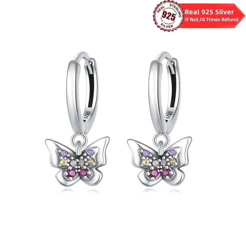 Colorful Butterfly Women Earring 925 Silver Natural Zircon Plated Eardrop