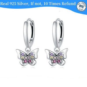 Colorful Butterfly Women Earring 925 Silver Natural Zircon Plated Eardrop
