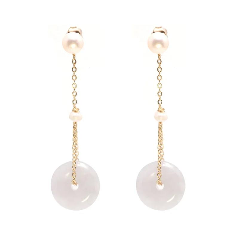 Jade Tassel Long Drop Earrings Freshwater Pearl 925 Silver