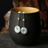 Jade Tassel Long Drop Earrings Freshwater Pearl 925 Silver