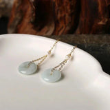 Jade Tassel Long Drop Earrings Freshwater Pearl 925 Silver