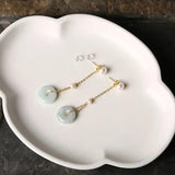 Jade Tassel Long Drop Earrings Freshwater Pearl 925 Silver