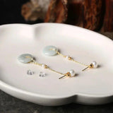 Jade Tassel Long Drop Earrings Freshwater Pearl 925 Silver