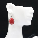 Big Oval Gemstone Red Ruby Green Emerald Sapphire Silver Earrings