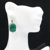 Big Oval Gemstone Red Ruby Green Emerald Sapphire Silver Earrings