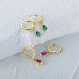 925 Silver Plated Red Green Zircon Drop Earrings