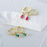 925 Silver Plated Red Green Zircon Drop Earrings