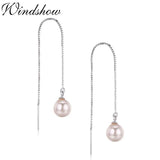 925 Silver Pink Shell Pearl Ball Drop Long Earrings
