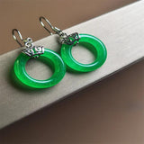 Natural Jade Peach Pink Gemstone Hook Earrings