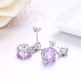 Round CZ Birthstone 925 Silver Drop Dangle Earrings Gift