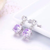 Round CZ Birthstone 925 Silver Drop Dangle Earrings Gift
