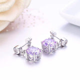 Round CZ Birthstone 925 Silver Drop Dangle Earrings Gift