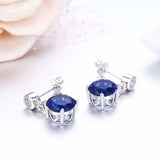 Round CZ Birthstone 925 Silver Drop Dangle Earrings Gift