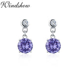Round CZ Birthstone 925 Silver Drop Dangle Earrings Gift