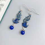 925 Silver Vintage Phoenix Drop Earrings Enamel Phoenix Bohemia Jewelry