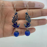 925 Silver Vintage Phoenix Drop Earrings Enamel Phoenix Bohemia Jewelry