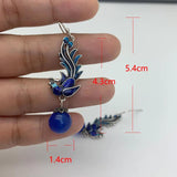 925 Silver Vintage Phoenix Drop Earrings Enamel Phoenix Bohemia Jewelry