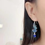 925 Silver Vintage Phoenix Drop Earrings Enamel Phoenix Bohemia Jewelry