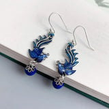 925 Silver Vintage Phoenix Drop Earrings Enamel Phoenix Bohemia Jewelry