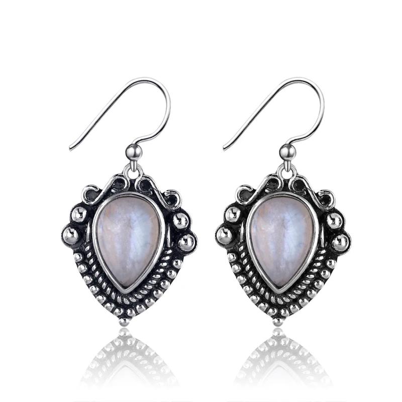 Water Drop Sandstone Earrings 925 Sterling Silver Vintage Jewelry