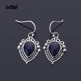 Water Drop Sandstone Earrings 925 Sterling Silver Vintage Jewelry