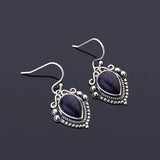 Water Drop Sandstone Earrings 925 Sterling Silver Vintage Jewelry