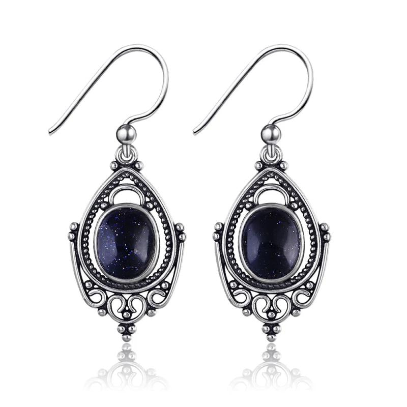 Sandstone Earrings 8X10MM S925 Sterling Silver Retro Party Jewelry