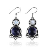 Moonstone Sandstone Round Earrings 925 Sterling Silver Women's Jewelry