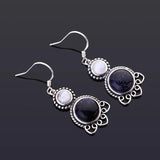 Moonstone Sandstone Round Earrings 925 Sterling Silver Women's Jewelry