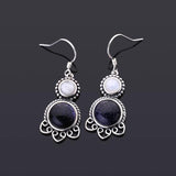 Moonstone Sandstone Round Earrings 925 Sterling Silver Women's Jewelry