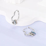 Silver 925 Heart Charm Drop Earrings Blue, Yellow & Pink with CZ